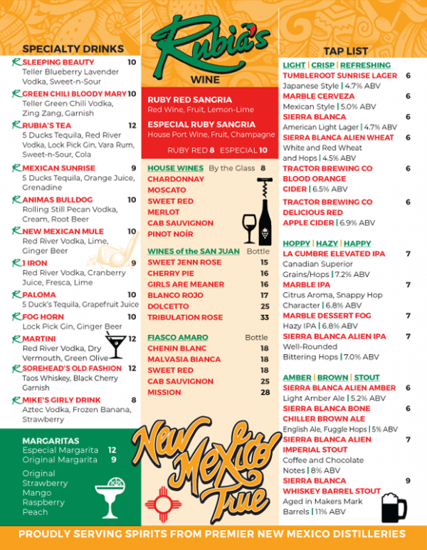 Menu | Rubia&rsquo;s Fine Mexican Dining